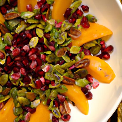 Vibrant Persimmon & Pomegranate salad with Crunchy Pistachios