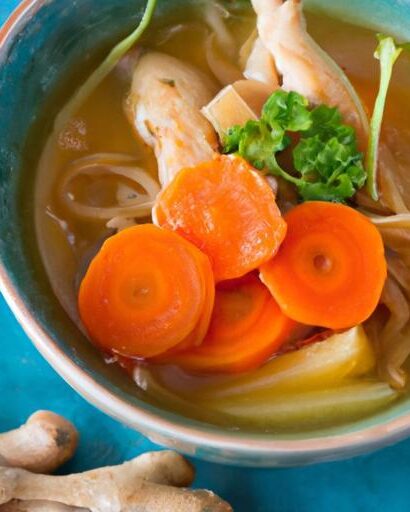 Hearty Ginger Chicken Noodle Soup with Carrots & Celery