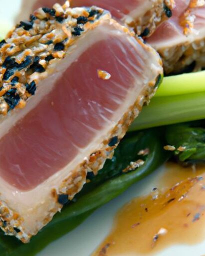 Crisp Seared Tuna with Sesame Seeds and Sautéed Bok Choy