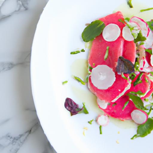 Refreshing Watermelon Radish‍ Carpaccio with Feta &⁢ Mint Flair